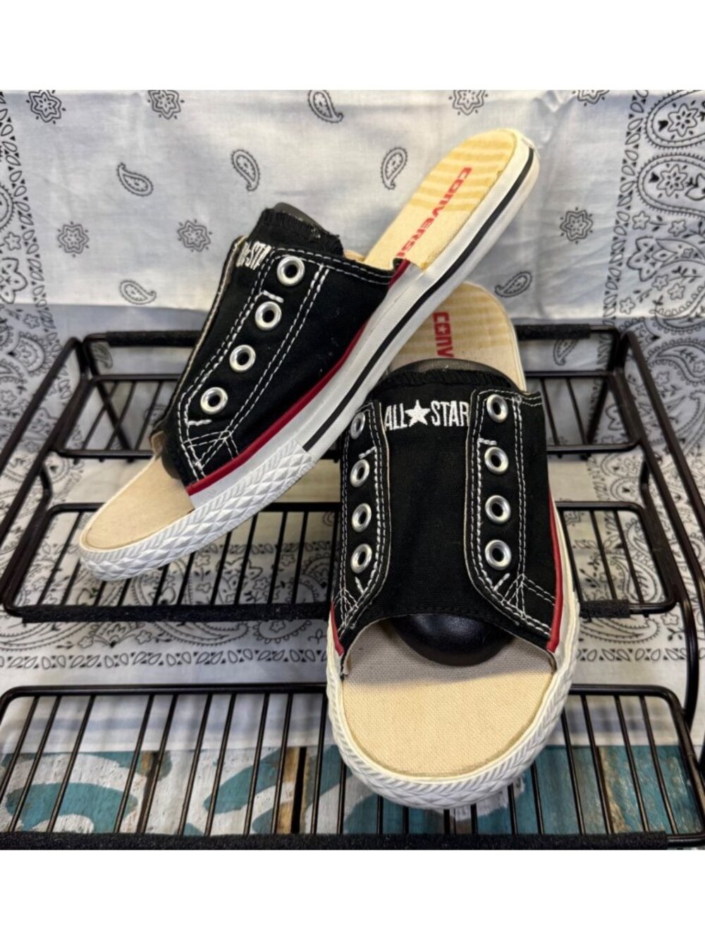 VTG NOS Converse All Star Cut Away Slip On Sandals Black 121896F Mens 6/Womans 8
